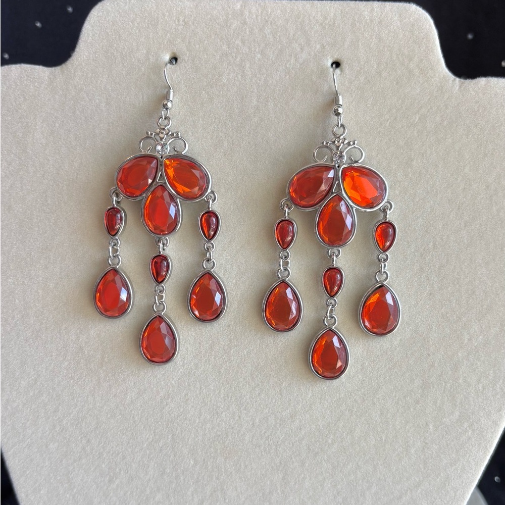Orange Teardrop Chandelier Earrings